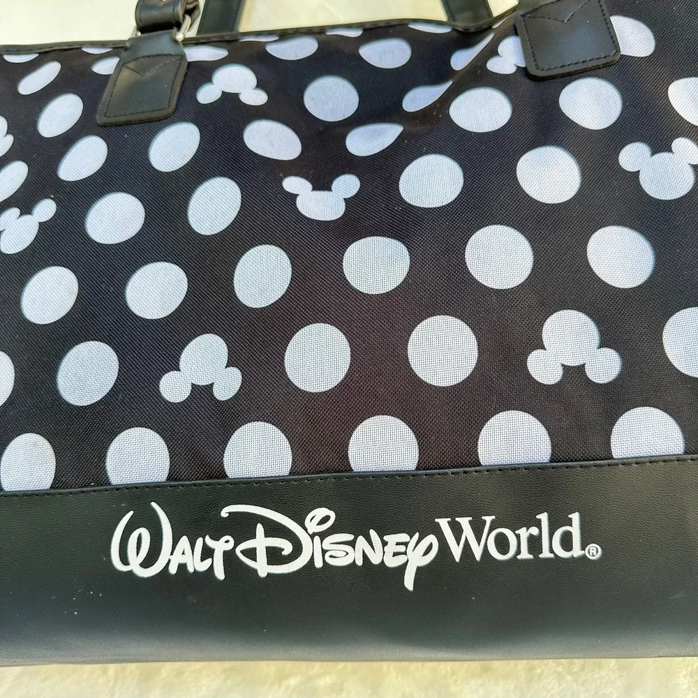 Walt Disney World Mickey Mouse Polka Dot Tote Bag Black White Disney Parks Zip